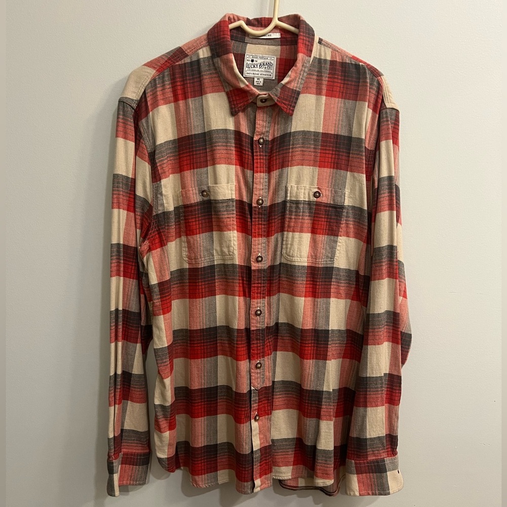 Lucky Brand - Classic Fit Long Sleeve Button Down - Red/Tan/Black - XL